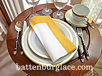 White Hemstitch Diner Napkin wtih Honey Gold Colored Border